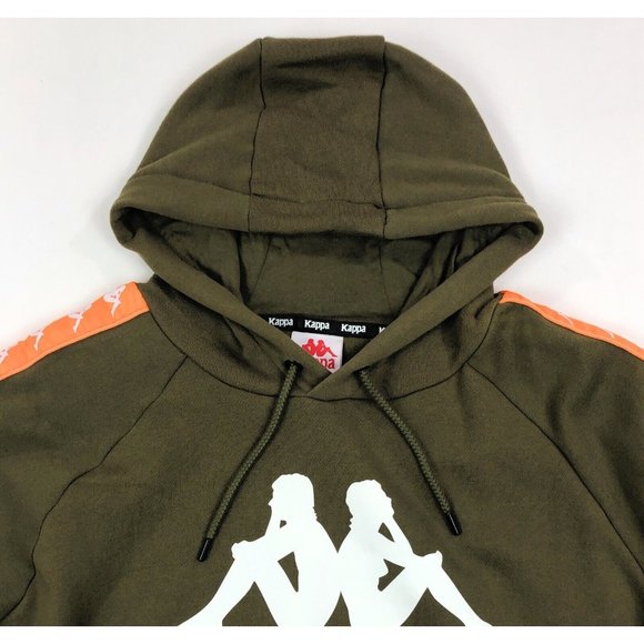 Kappa 222 Banda Hurtado 2 Men 3XL Olive Green Orange Hoodie Sweatshirt Logo Tape - Picture 2 of 12